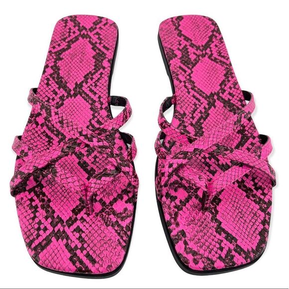 14th & Union Caite Pink Animal Print Square Toe Thong Slide Sandals Size 8.5 - Picture 16 of 16